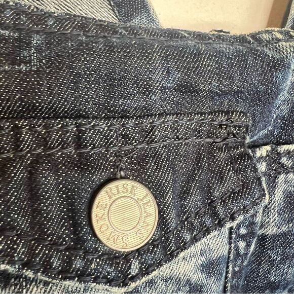 Smoke Rise Jeans Shortalls Overall Shorts Distressed Blue Denim Womens - Picture 5 of 10